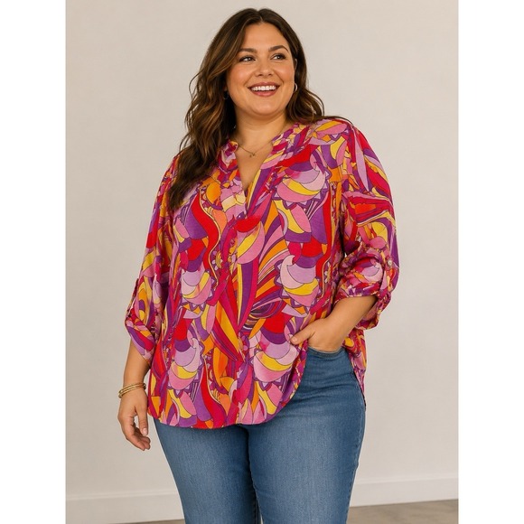 Dear Scarlett Tops - Dear Scarlett Plus Size Women's Top Blouse 2X Purple Yellow Lavender Orange NWT